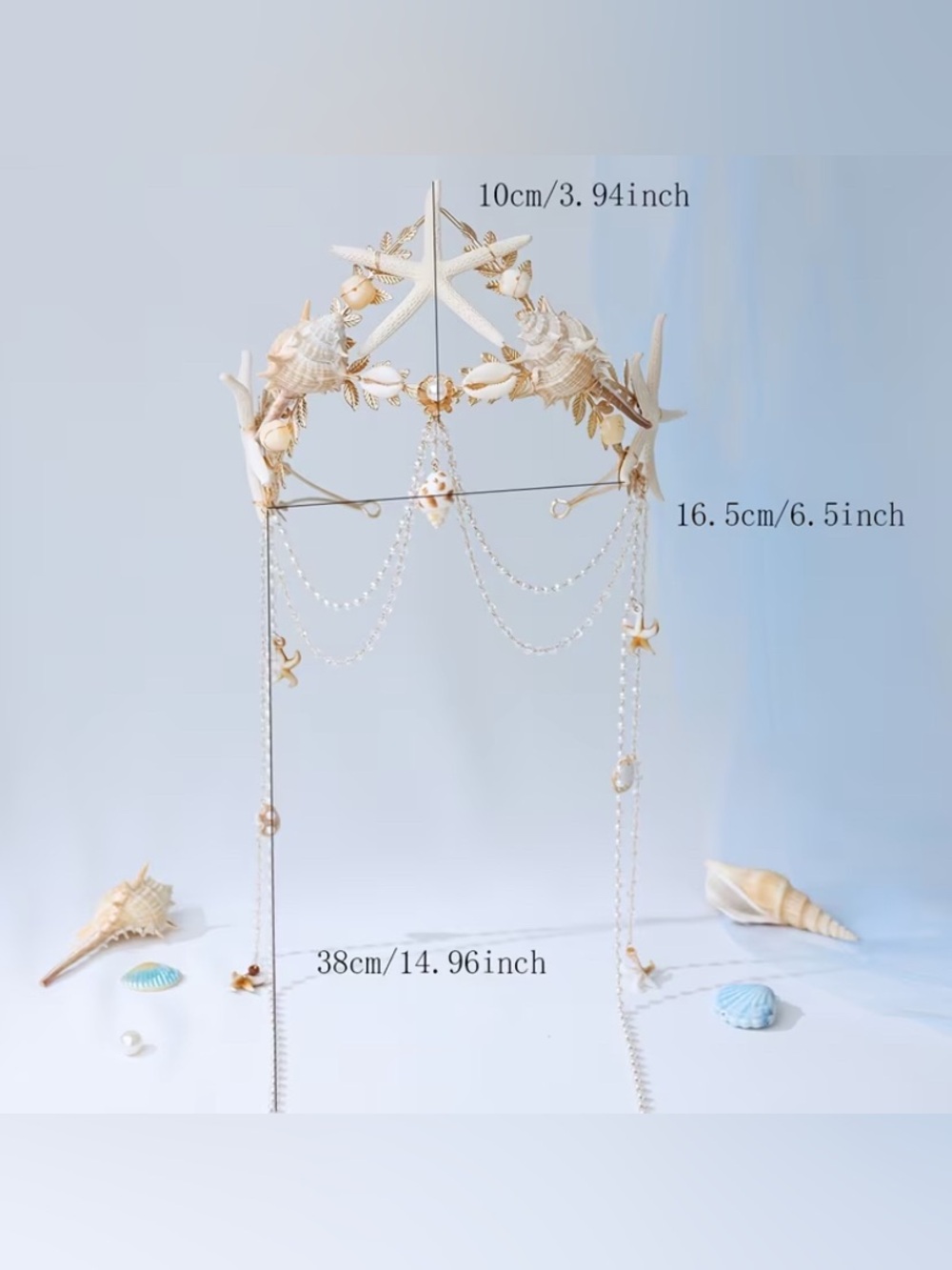 Seashell Pearl Draped Tiara - White & Gold Mermaid Headpiece - Picture 4 of 5